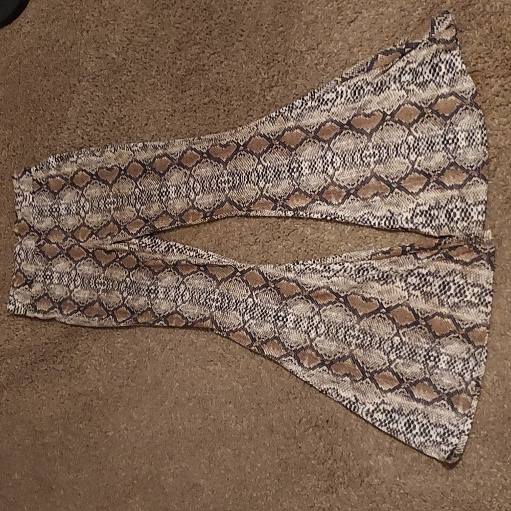 Entro Snake Print Flare Pants - Brown and Cream